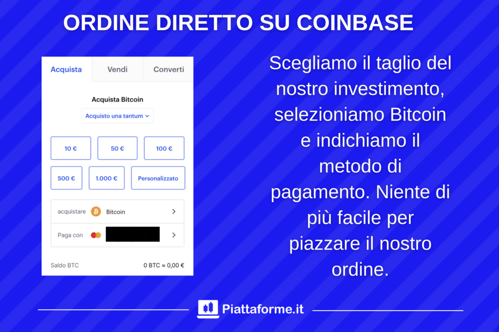Ordine diretto Coinbase per investire su Bitcoin
