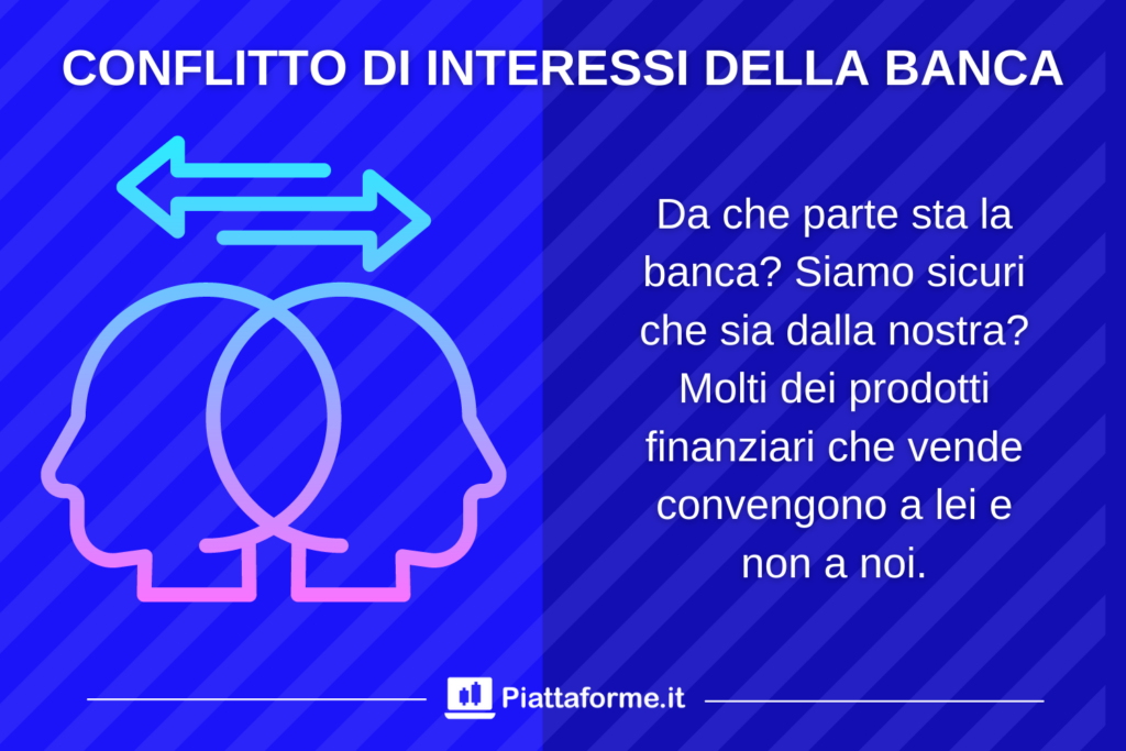 Conflitto di interessi acquisto titoli in banca - infografica di Piattaforme.it