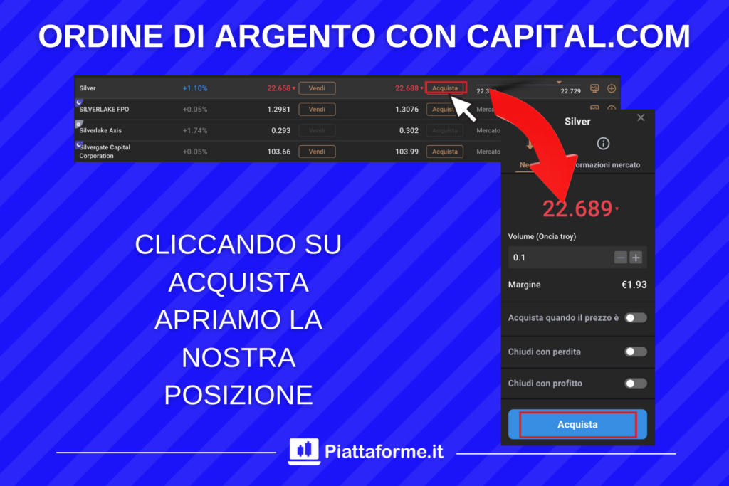 Capital.com - ordine trading su Argento