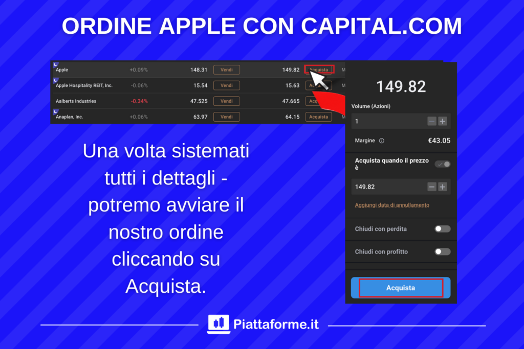 Azioni Apple - come fare ordine su Capital.com - di Piattaforme.it