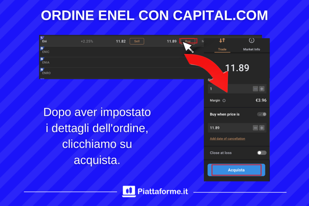 Azioni ENEL - ordine con Capital.com di Piattaforme.it