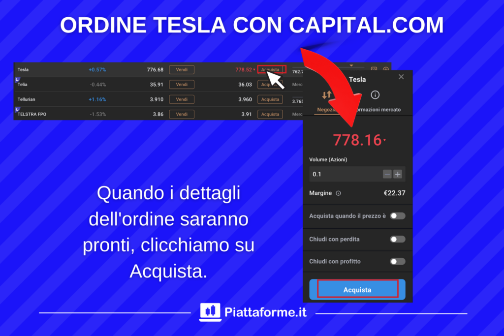 Tesla - ordine su Capital.com - a cura di Piattaforme.it