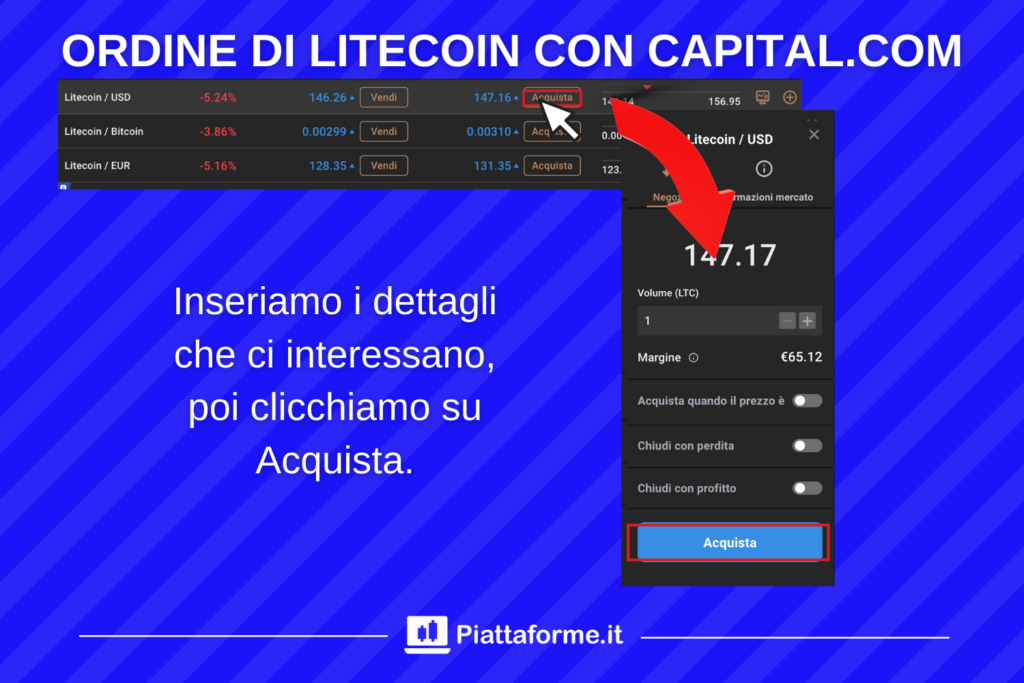 Litecoin - ordine con Capital.com - di Piattaforme.it