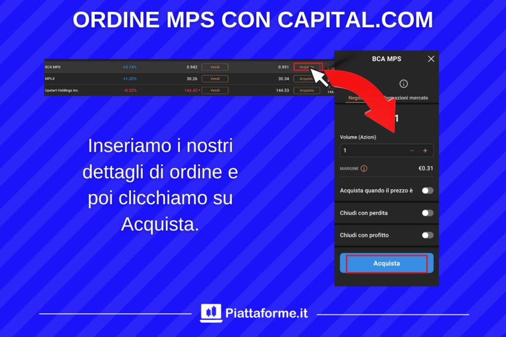 Ordine piattaforma Capital.com - di Piattaforme.it per MPS