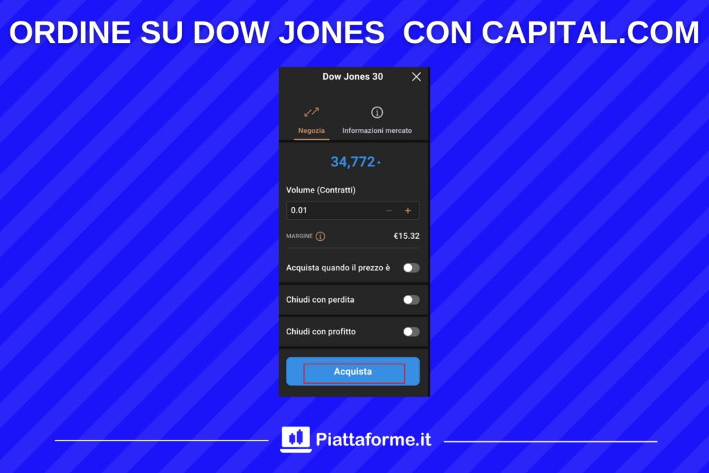 Dow Jones - ordine su Capital.com